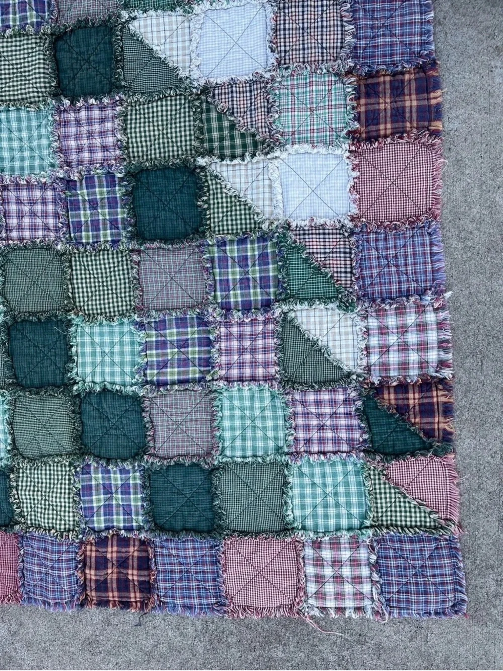 Handmade Cotton Rag Quilt Christmas Tree Patchwork Plaid Throw Blanket Country